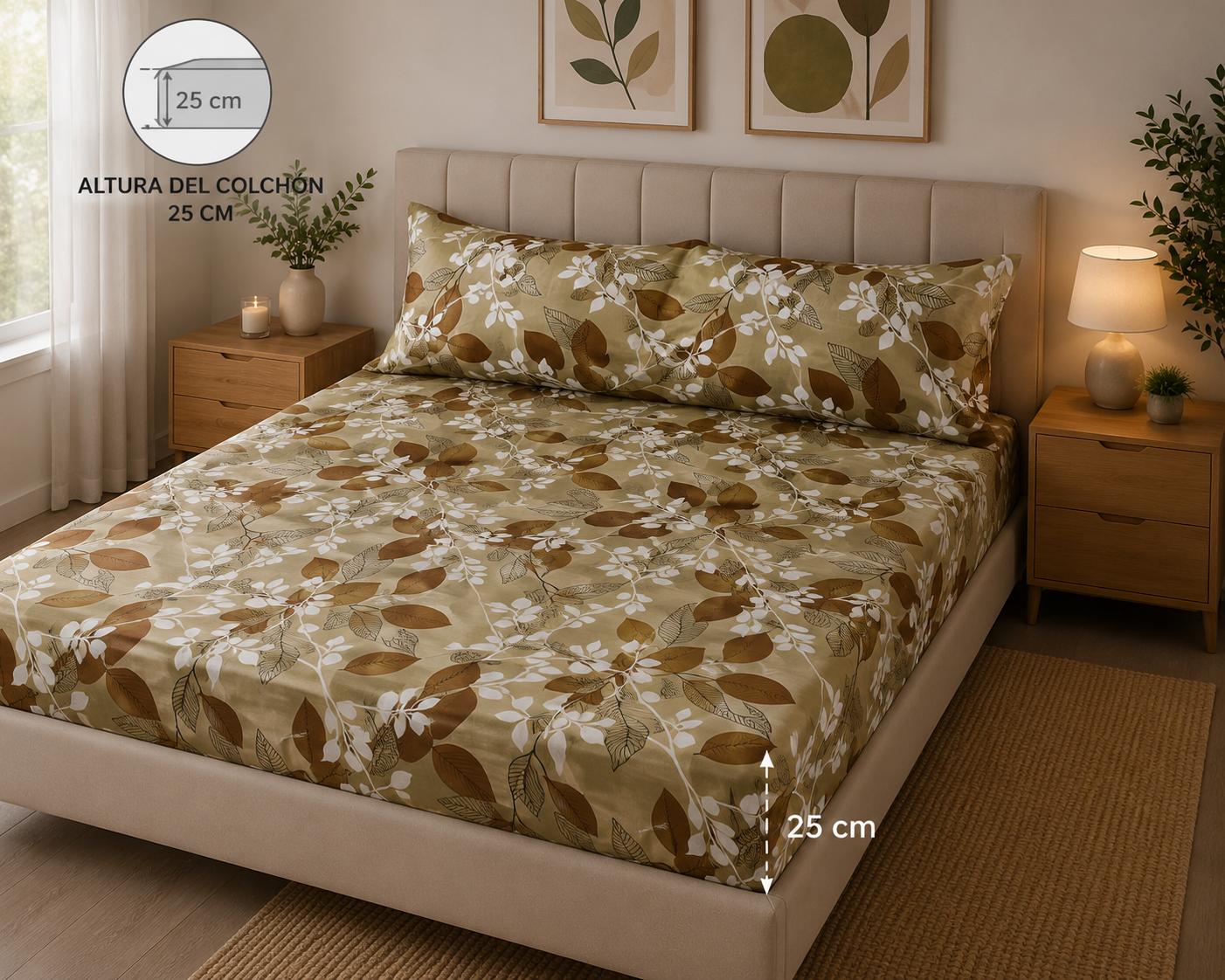Brown Floral Fitted Sheet 3 PIECES