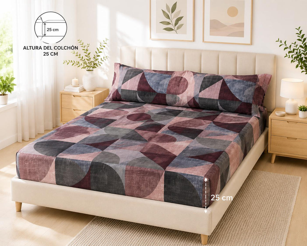 Blush & Charcoal Geometric Fitted Sheet 3 Pieces