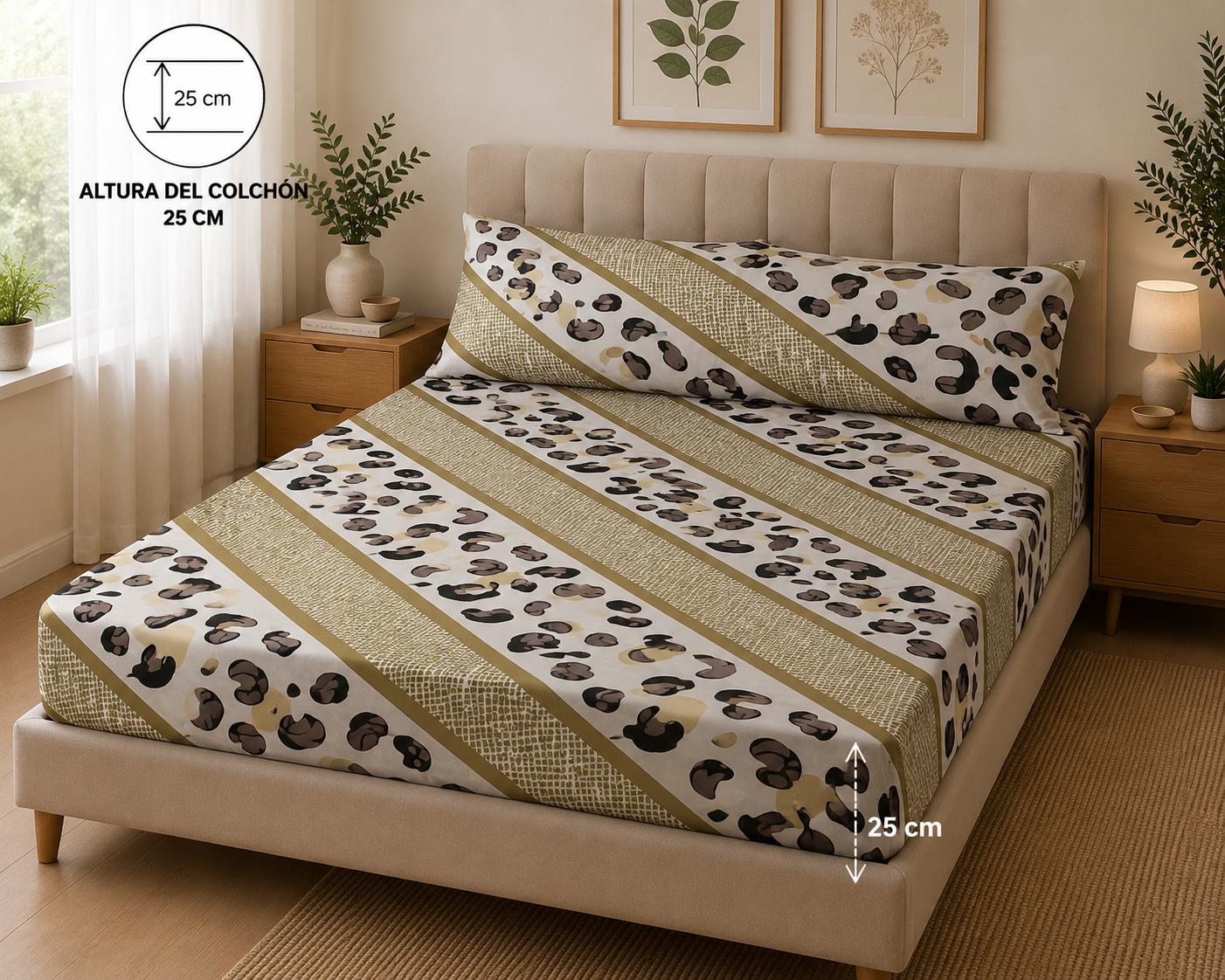 Exotic Leopard Geometric Fitted Sheet - Olive/Gold 3 pieces