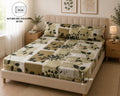Leaf Patchwork Fitted Sheet – Beige, Olive Green & Black | 100% Polyester 3 Pieces
