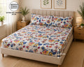 Vibrant Botanical Floral Fitted Sheet - Multicolor / White 3 pieces Blue, Magenta, Yellow, White