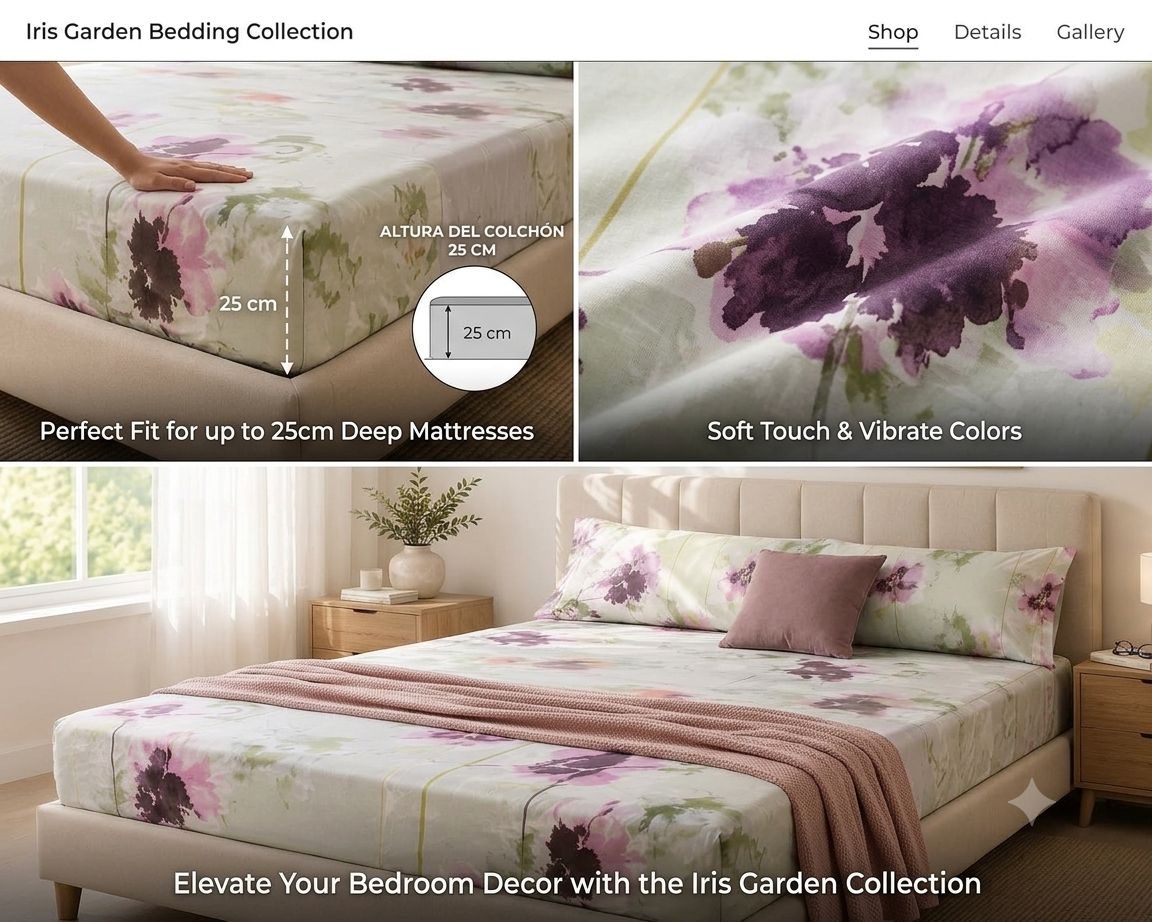 Floral Fitted Sheet – White, Pink & Green | 100% Polyester 3 Pieces