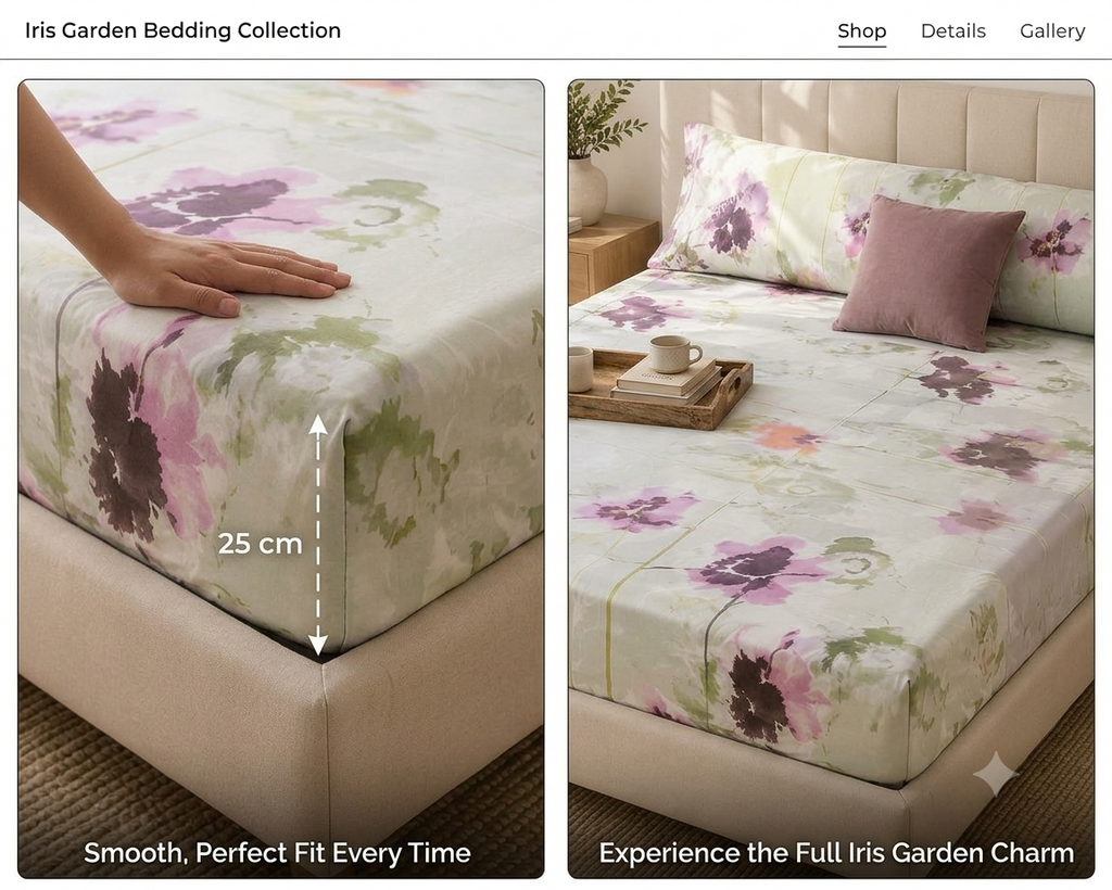 Floral Fitted Sheet – White, Pink & Green | 100% Polyester 3 Pieces