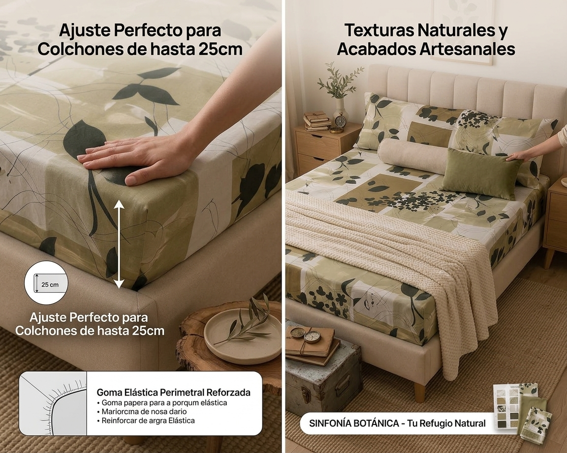 Leaf Patchwork Fitted Sheet – Beige, Olive Green & Black | 100% Polyester 3 Pieces