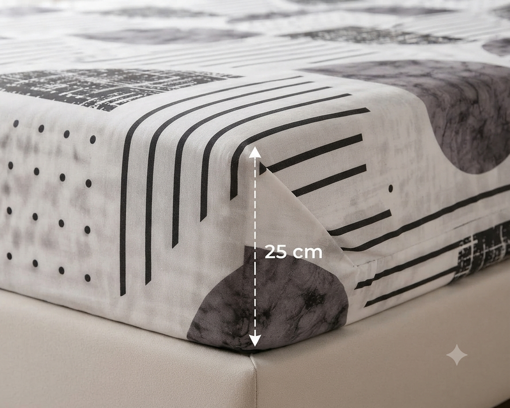 Modern Geometric Bedding Set / Fitted Sheet Set 3 Pieces 
Monochromatic (Black, White, and Charcoal Gray)