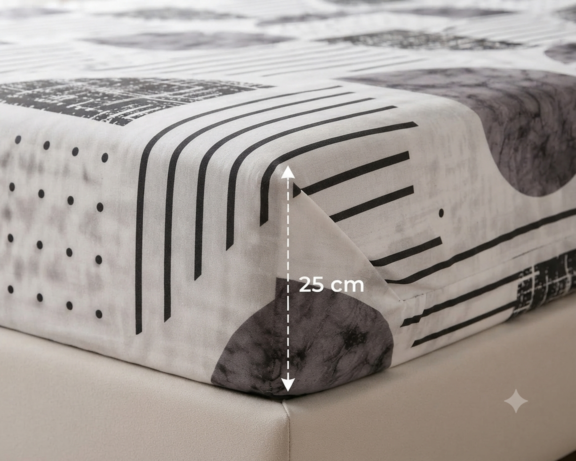 Modern Geometric Bedding Set / Fitted Sheet Set 3 Pieces 
Monochromatic (Black, White, and Charcoal Gray)
