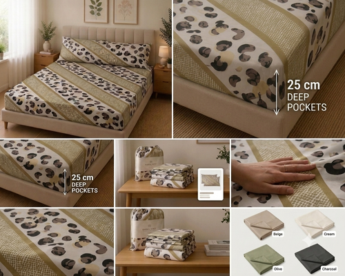 Exotic Leopard Geometric Fitted Sheet - Olive/Gold 3 pieces